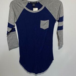 American Dream Women's Blue Gray Heather 3/4 Sleeve Crew Neck T-Shirt Small